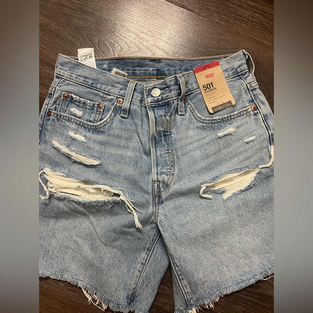 Levi's Distressed Light Blue Jean Shorts